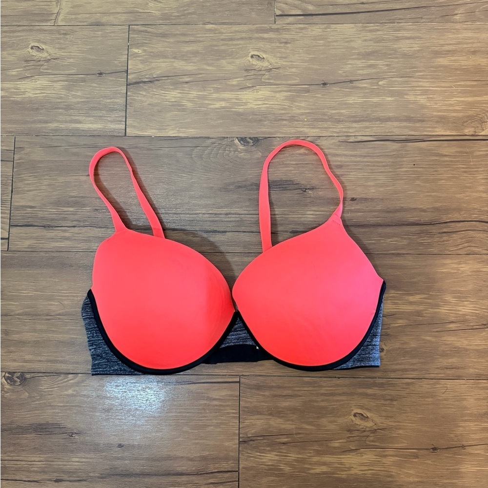 Victoria's Secret PINK Wear Everywhere Push Up Bra 36DD Bright Orange Gray